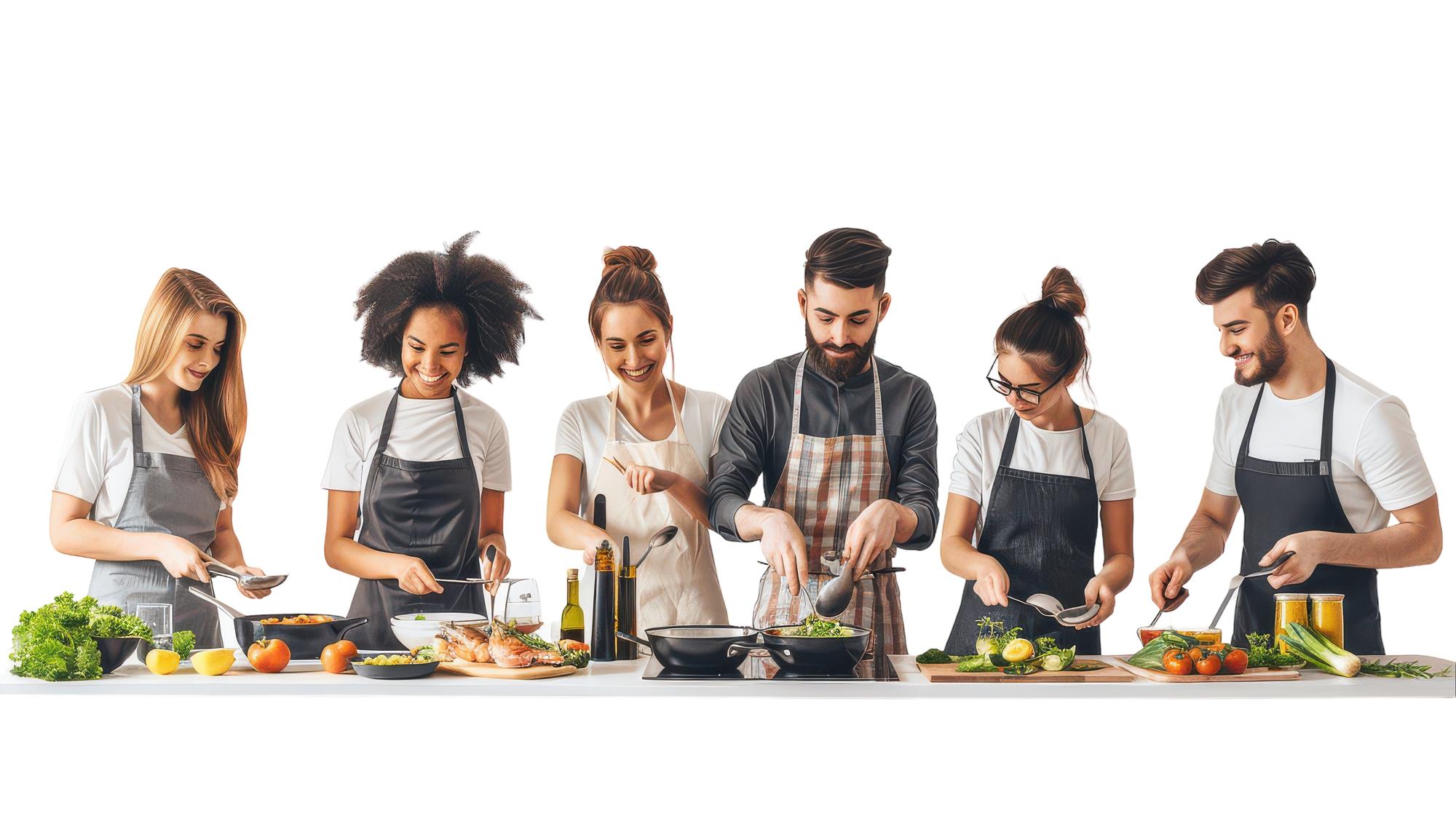 Students tasting from shared board